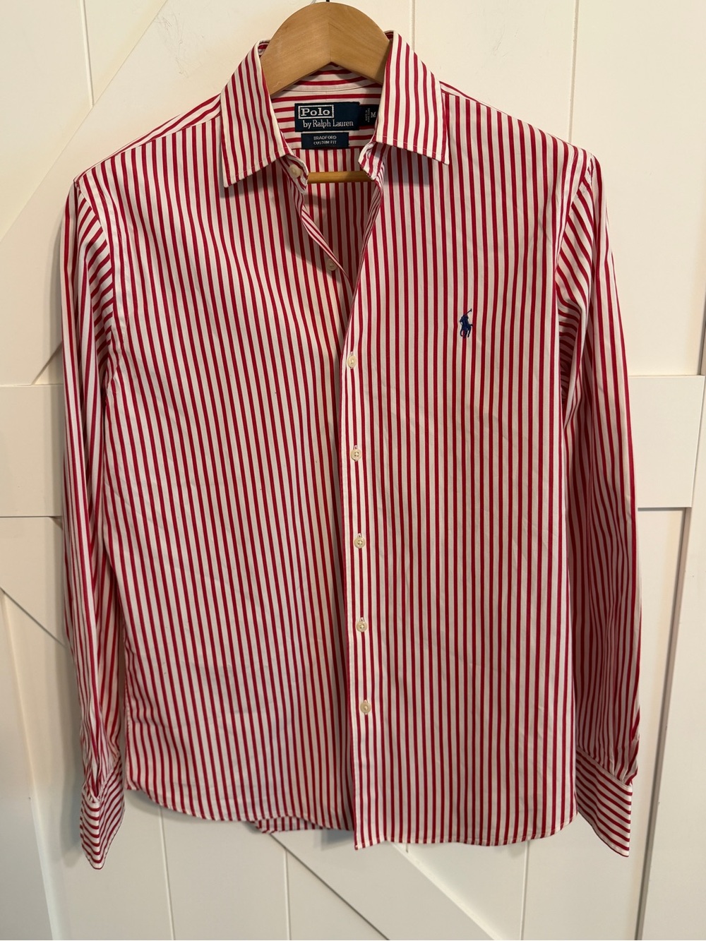 Polo Ralph Lauren Bradford Custom Fit Shirt Men M Red White Stripe Button Down